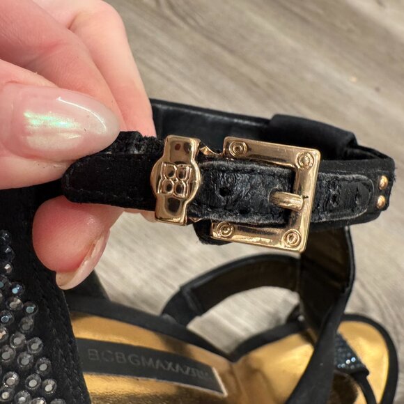 BCBG MAXAZRIA 290 Crystal Gold Dress T-Strap High H Stilletos Women's 6.5 - Picture 6 of 12